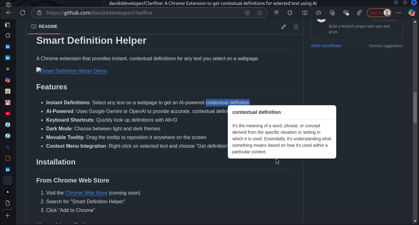Smart Definition Helper in action